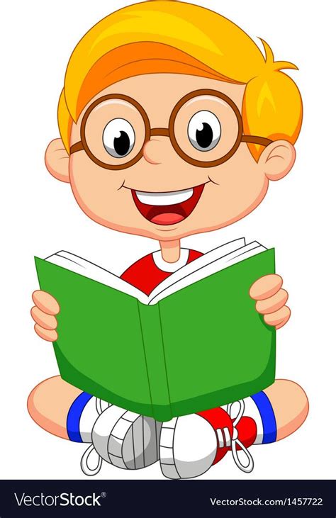 Vector Illustration Of Young Boy Cartoon Reading Book Download A Free