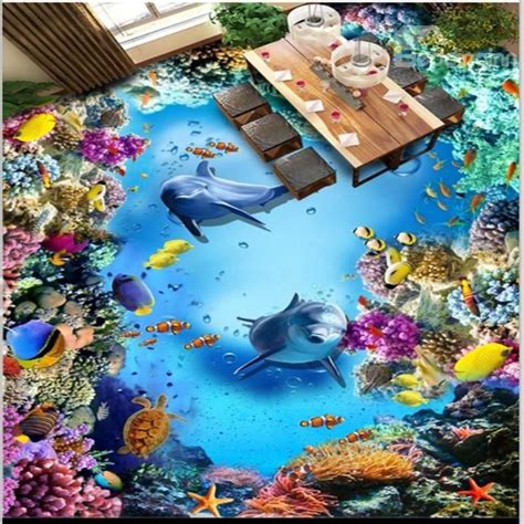 Colorful Dolphins Surrounded By Corals Under Sea Waterproof 3d Floor