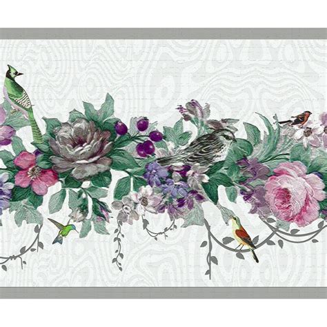 Dundee Decos Peel And Stick Wallpaper Border Floral Pink Purple