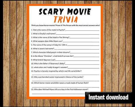 Halloween Game Scary Movie Trivia Fun Halloween Party Game For Adults Or Teens Horror