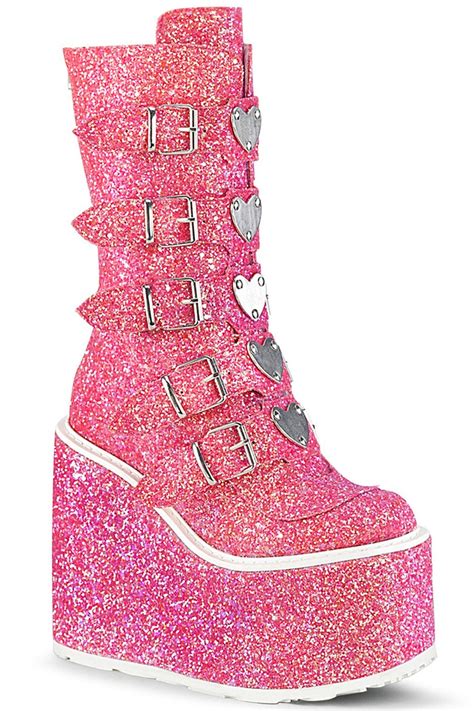 Pink Glitter 55 Platform Mid Calf Boots Glitter Boots Goth