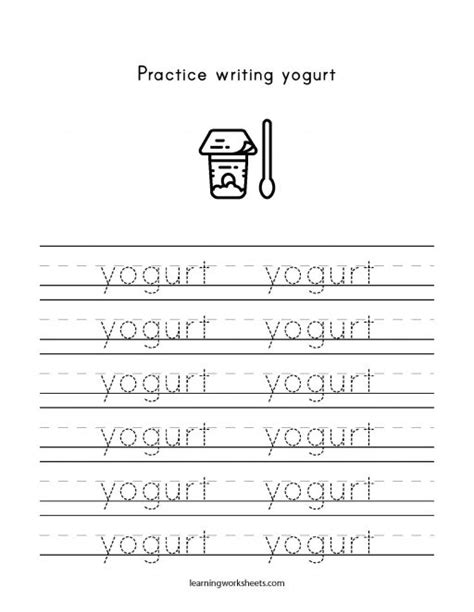 Practice Writing Yogurt Learning Worksheets Letter Y