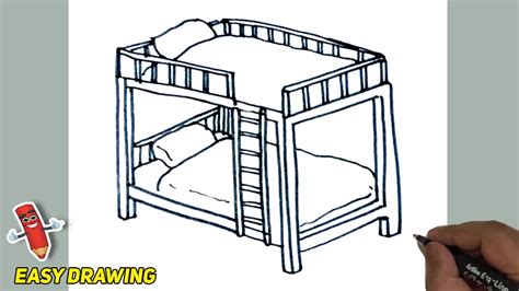 How To Draw A Bunk Bed Easy Bunk Bed Line Drawings Step By Step