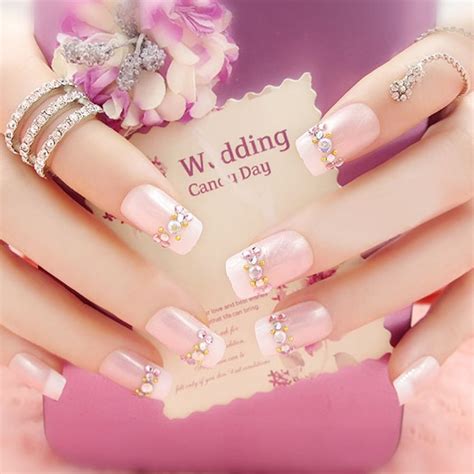 spritech tm 24 pre design elegant flower bling rhinestone fake nail piece for bride salon laday