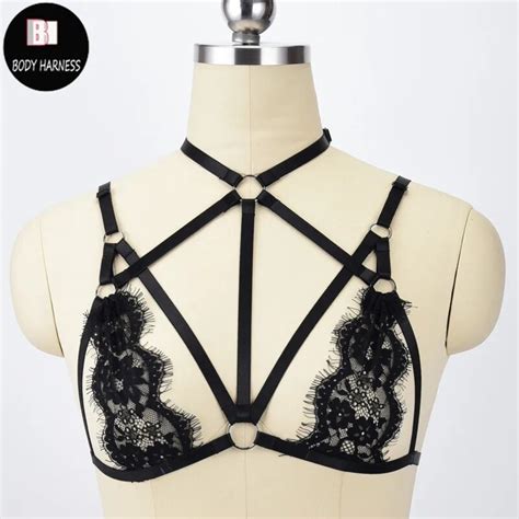 Buy Women Strappy Harness Lace Bra Sheer Hollow Out