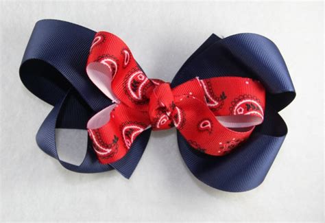 Navy Blue Red Paisley Hair Bow