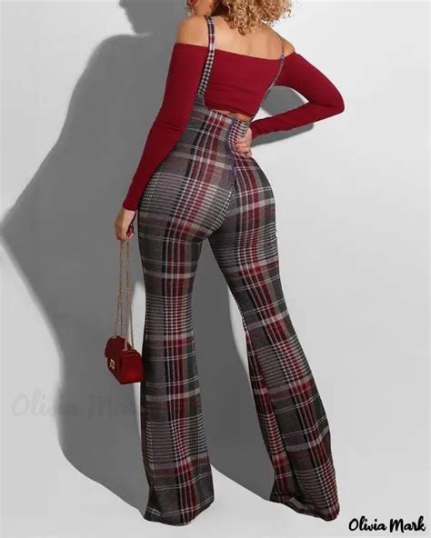 olivia mark plaid colorblock suspender trousers casual elegant style bottom clothes pants