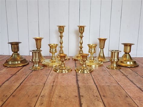 Vintage Brass Candlestick Set Of 12 Matching Pairs Wedding Candle Stick