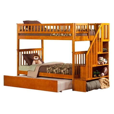 Woodland Staircase Bunk Bed Twin Over Twin With Urban Trundle Bed In