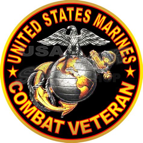 Us Marine Corps Insignia Combat Veteran Sticker Round Item M 081