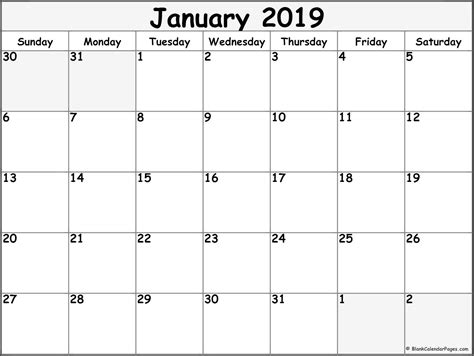 Print January 2019 Calendar Blank January January2019