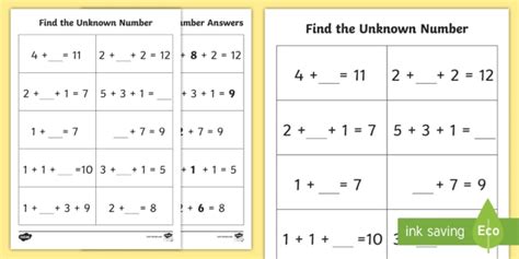 Find Unknown Numbers 3rd Grade Worksheet