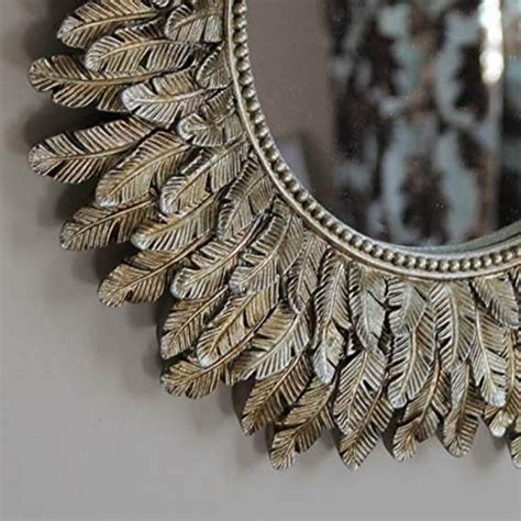 Antique Gold Large Round Feathered Edge Wall Mirror Elegant Shabby