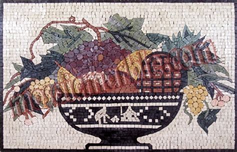 Large Decorated Fruit Bowl Still Life Backsplash Mosaic Mosaic Marble
