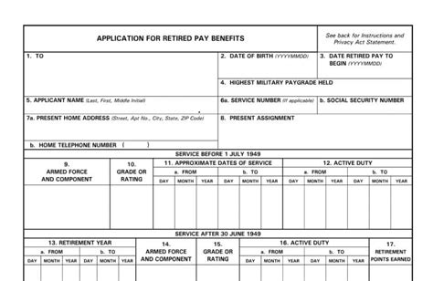 Dd Form 108 Application For Retired Pay Benefits