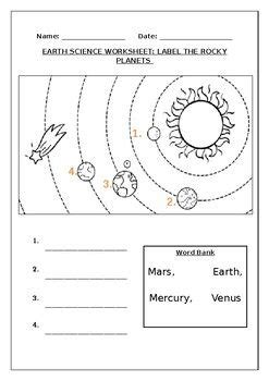 earth science worksheets label  rocky planets