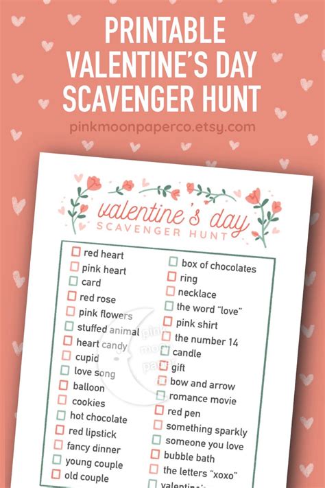 Printable Valentines Day Scavenger Hunt Kids Treasure Hunt Etsy
