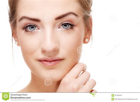 Natural Beautiful Woman Face Closeup Portrait Stock Photo