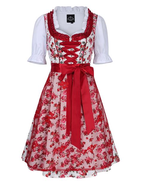 Womens German Dirndl Dress 3 Pieces Oktoberfest Costumes With Lace