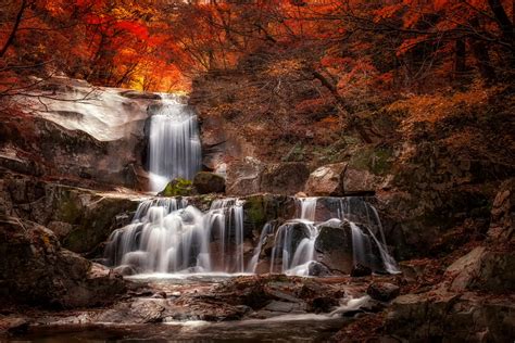 Autumn Waterfall Desktop Wallpaper 4k