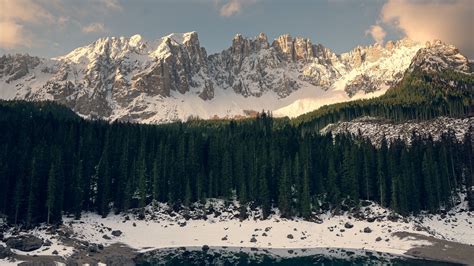 Download Wallpaper 3840x2160 Mountains Forest Lake Snow