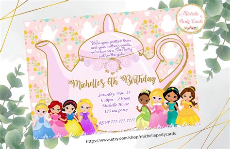 Princess Tea Party Invitation Princess Birthday Princess Etsy