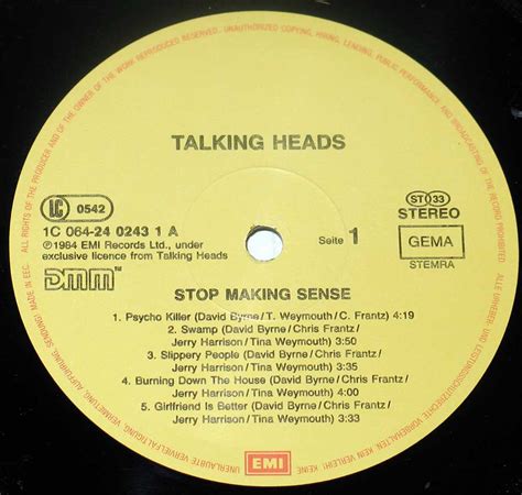 Talking Heads Stop Making Sense 12 Lp Vinyl Album Cover Gallery