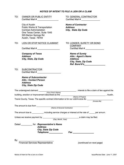 Tx Notice Intent Lien Form Fill Online Printable Fillable Blank