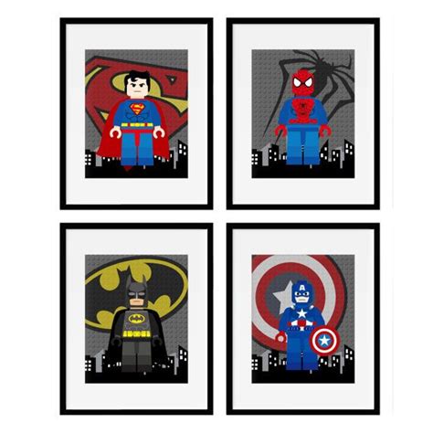 Framed Superhero Wall Prints Set Of 4 Framed Prints Superhero Nursery