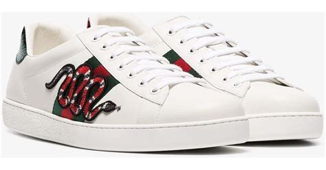Gucci Leather Ace New Snake Sneakers In White For Men Lyst