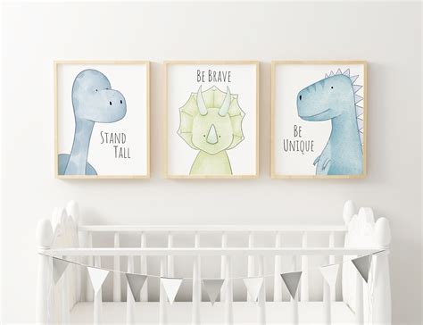 Printable Blue Dino Nursery Set Dinosaur Nursery Wall Decor Etsy