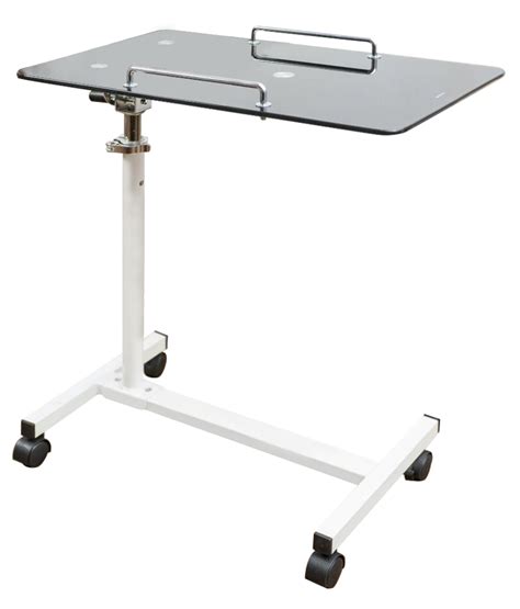 360° Rotating Height Adjustable Tilting Bedside Black Glass Table