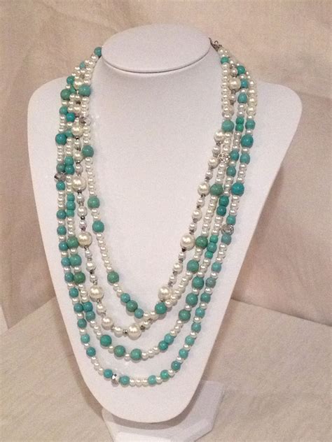 Multi Strand Turquoise And Pearl Necklace Jewelry Necklace Beaded