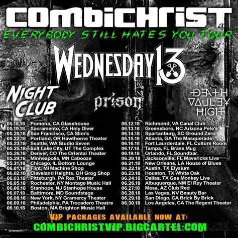 Night Club To Hit The Road With Combichrist And Wednesday 13 On