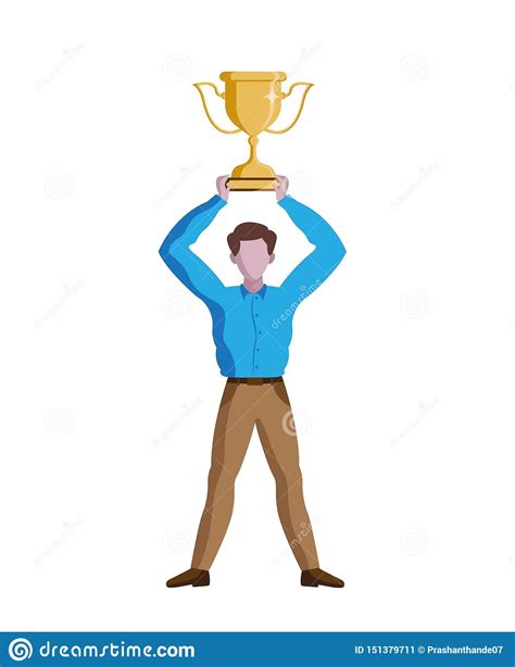 Man Raising Trophy Over The Head Stock Illustration Illustration Of