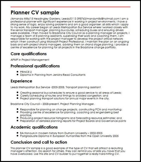 Here is the most popular collection of free resume templates. Planner CV sample - MyPerfectCV