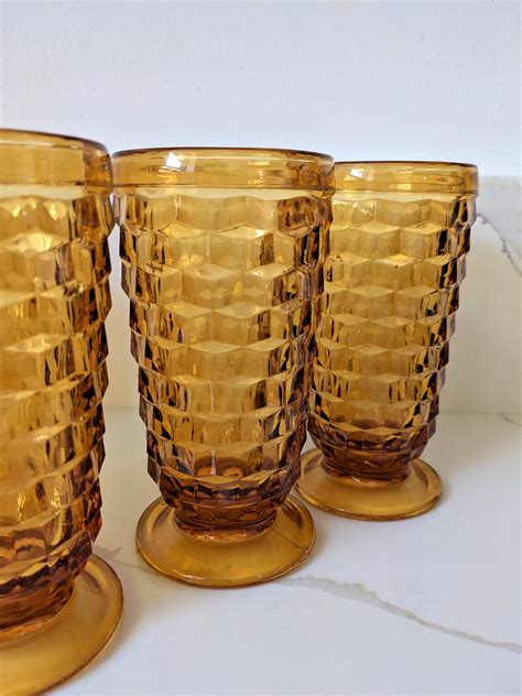 Vintage Colony Indiana Glass Iced Tea Glasses Amber Cubist Etsy