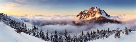 Wallpaper Landscape Mountains Snow Winter Mist Dual Monitors