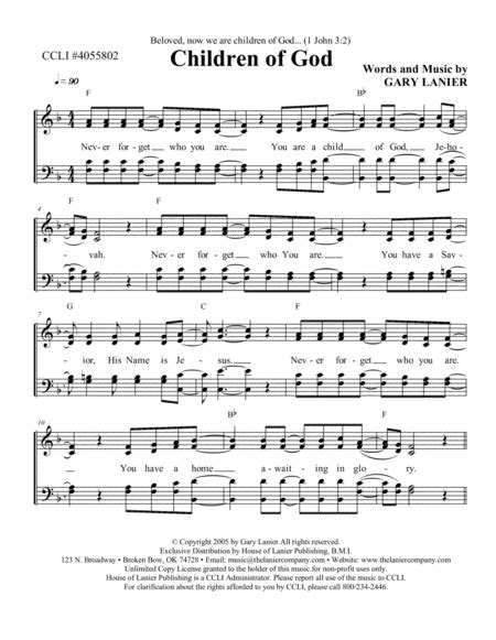 Children Of God Worship Hymn Sheet Sheet Music Gary Lanier Satb Choir