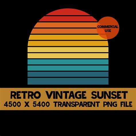 Retro Vintage Sunset Png Clip Art Sun 6 Color Palette Instant Etsy In
