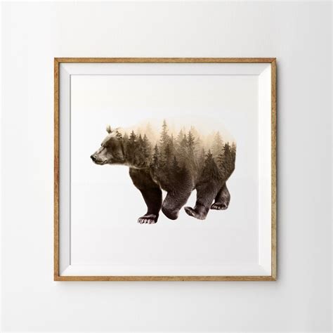 Printable Brown Bear Double Exposure Art Print Instant Etsy