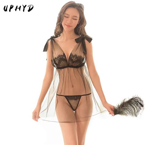 buy new brand sexy lace eyelash see through nightgown ultra thin nightgown