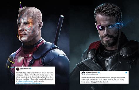 Chris Hemsworth As Deadpool And Ryan Reynolds As Thor Done By