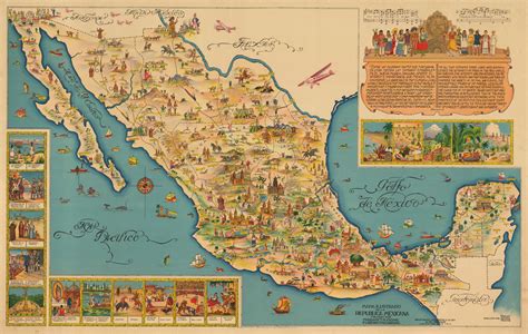 Mapa Ilustrado De La Republica Mexicana By Miguel Medina 1930s