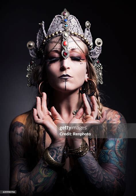 Beautiful Belly Dancer Wearing Chakra Headdress High Res Stock Photo