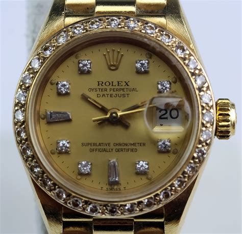Rolex Watch 18k Gold Date Just Diamond Bezel Dial