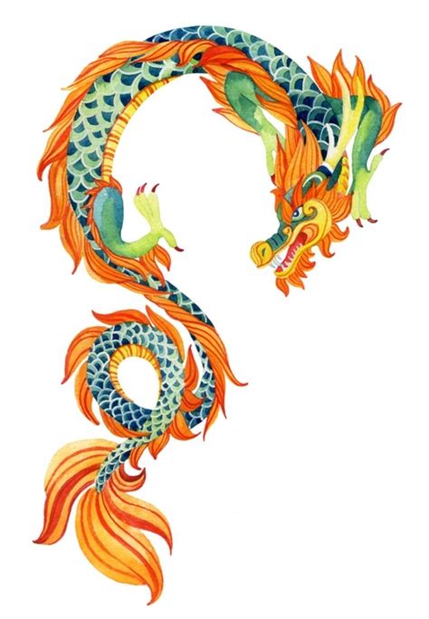Chinese Dragon Traditional Symbol Of Dragon Watercolor Hand Painted