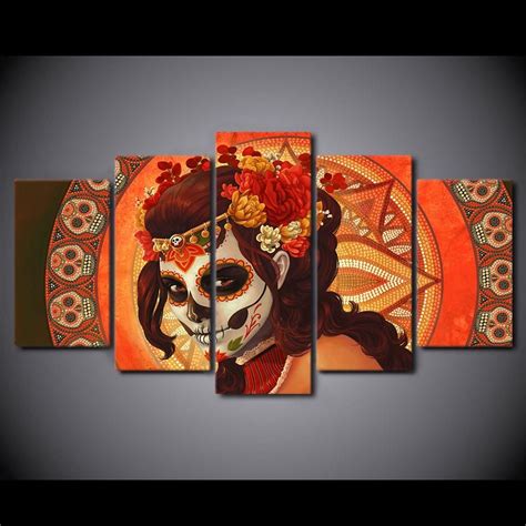 Dia De Los Muertos Day Of The Dead 5 Panel Canvas Print Wall Art Wall