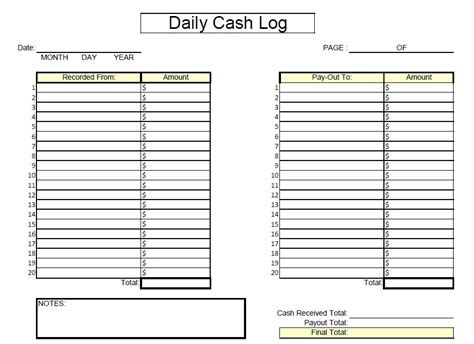 Free Sample Cash Log Templates Printable Samples