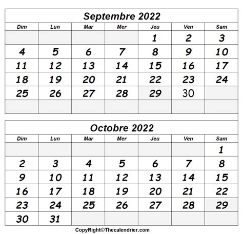 Calendrier Septembre Et Octobre 2022 The Calendrier